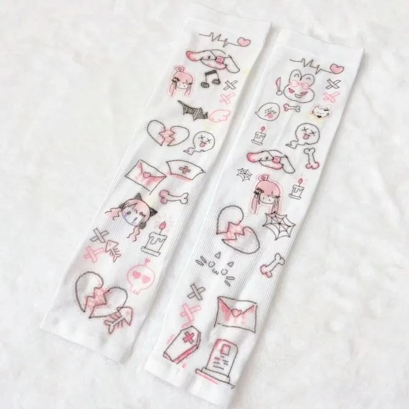 Japanese Y2k Cartoon Print Sunscreen Long Sleeve Summer Kawaii Cuffs  Cute Outgo Bike Ice Silk Cuffs