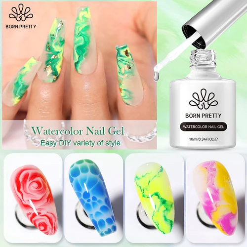 BORN PRETTY 10ml Gel de uñas de acuarela transparente efecto de flor degradado Semi permanente Soak Off UV LED Gel esmalte de uñas