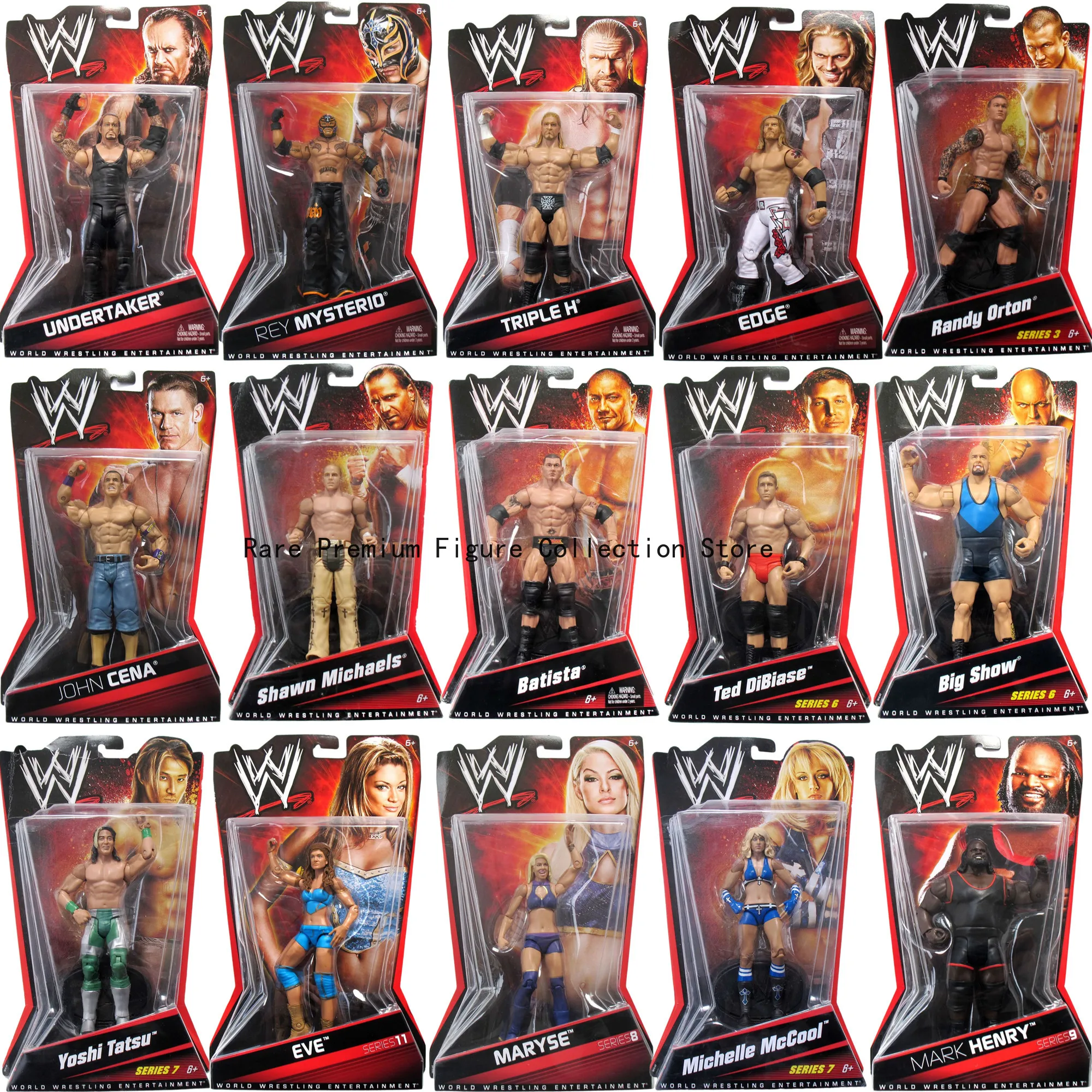 

Официальные коллекционные подвижные фигурки рестлеров WWE: Джон Кена, Рэнди Ортон, Марк Генри.