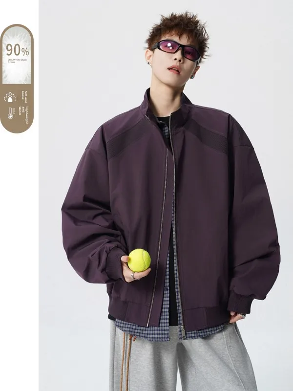 American Style Casual Deconstructed Patchwork Stand Collar Men's down Jacket Zipper Loose Fit Autumn Winter High Sensation Co...