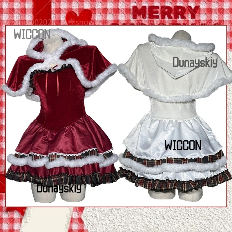 

Рождественская красная, белая бархатная накидка, плюшевое платье Лолиты, Jirai Kei, женские костюмы для косплея, каваи, теплая вечеринка, Хэллоуин, Рождество