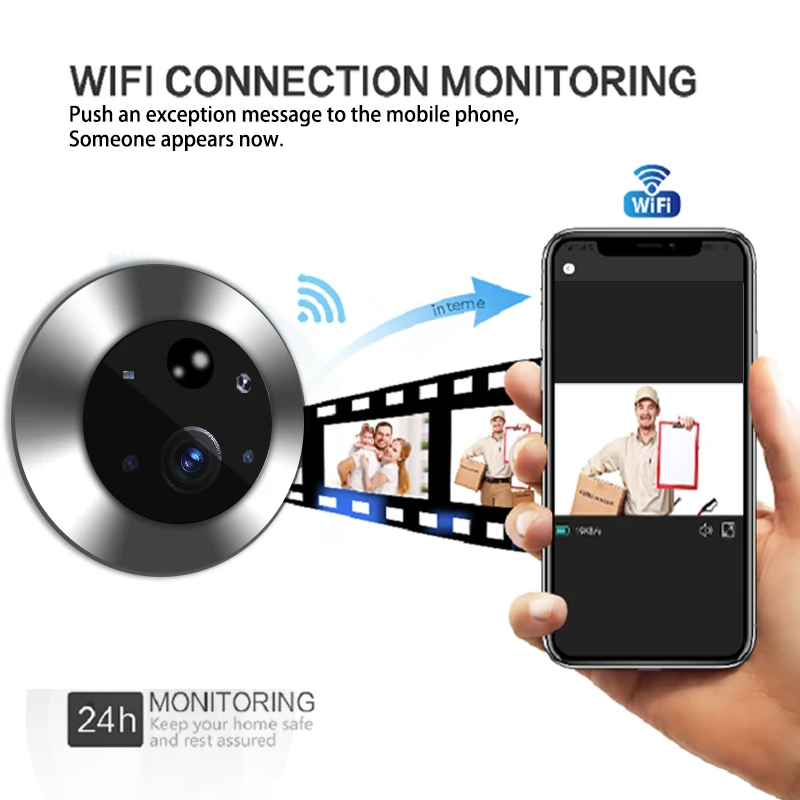 Kamera intip WiFi Tuya cerdas 3MP, kamera pengintai pintu mata otomatis 2.4G penglihat Pintu Digital 4.3 inci bel pintu Video di rumah