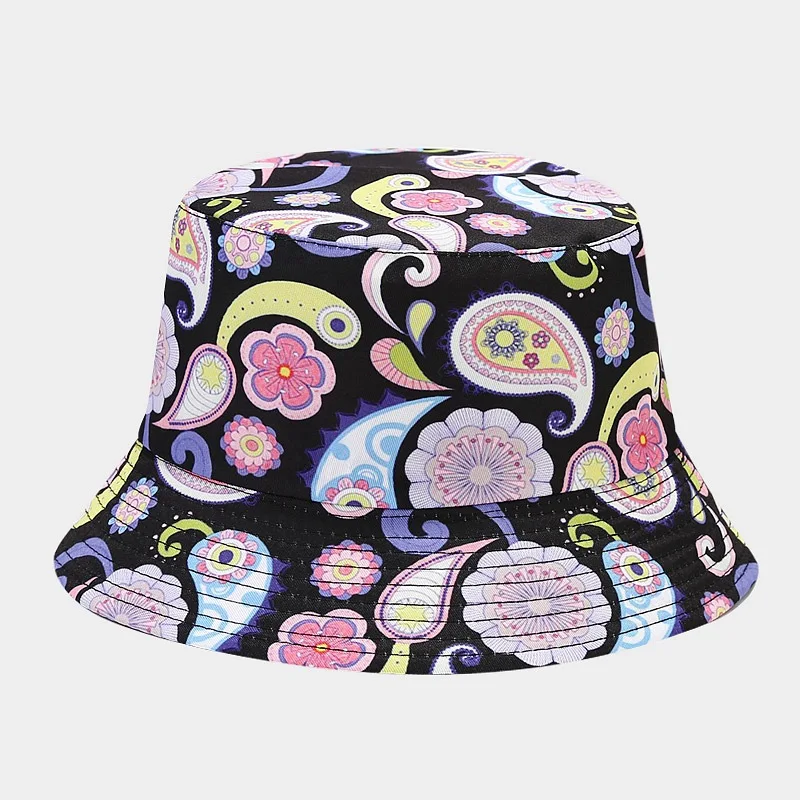 New Unisex Vintage Bucket Hat Men Women Paisley Flower Print Reversible Sun Cap Summer Panama Fashion Fishing Fisherman Hats