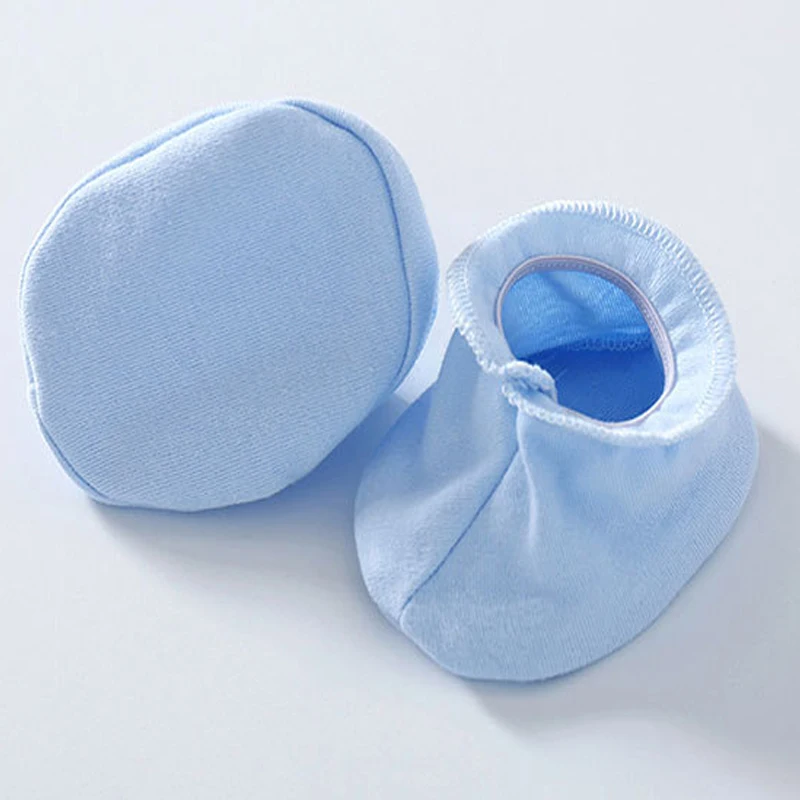 Newborn 0-3 Months Pure Color Single Layer Long Tail Cap Scratch Gloves  Baby Double Round Hand And Foot Set