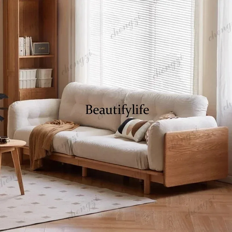 Solid Wood Three Person Sofa Nordic Corduroy Fabric Living Room Sofas Couch Convertible Sofa Compressed Armchair