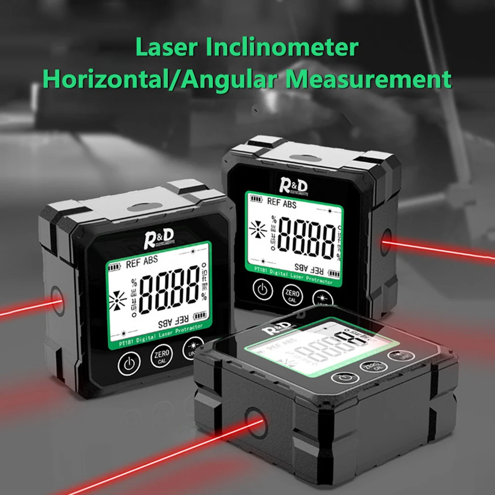 R&D PT180 PT181 Laser Digital Protractor Angle Measure Inclinometer 3 in 1 Laser Level Box Type-C Charging Angle meter for home