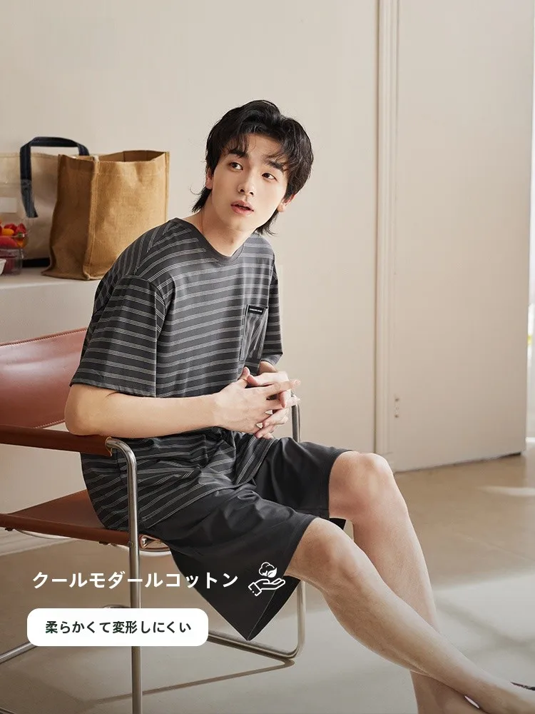 xuanjiang-2026-new-men's-sleepwear-summer-modal-cotton-short-sleeve-shorts-casual-can-be-worn-outside-home-clothes-set-sport