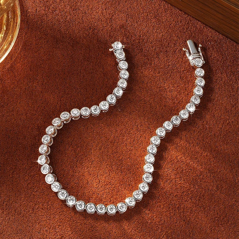 Rrjzz Vollständiges 3-mm-Moissanit-Armband mit rundem Schliff für Damen, D-Farbe, Laborimitation von Diamanten, 18 cm lange Kette, Tennisarmbänder, Schmuck, Geschenke – Detail 2