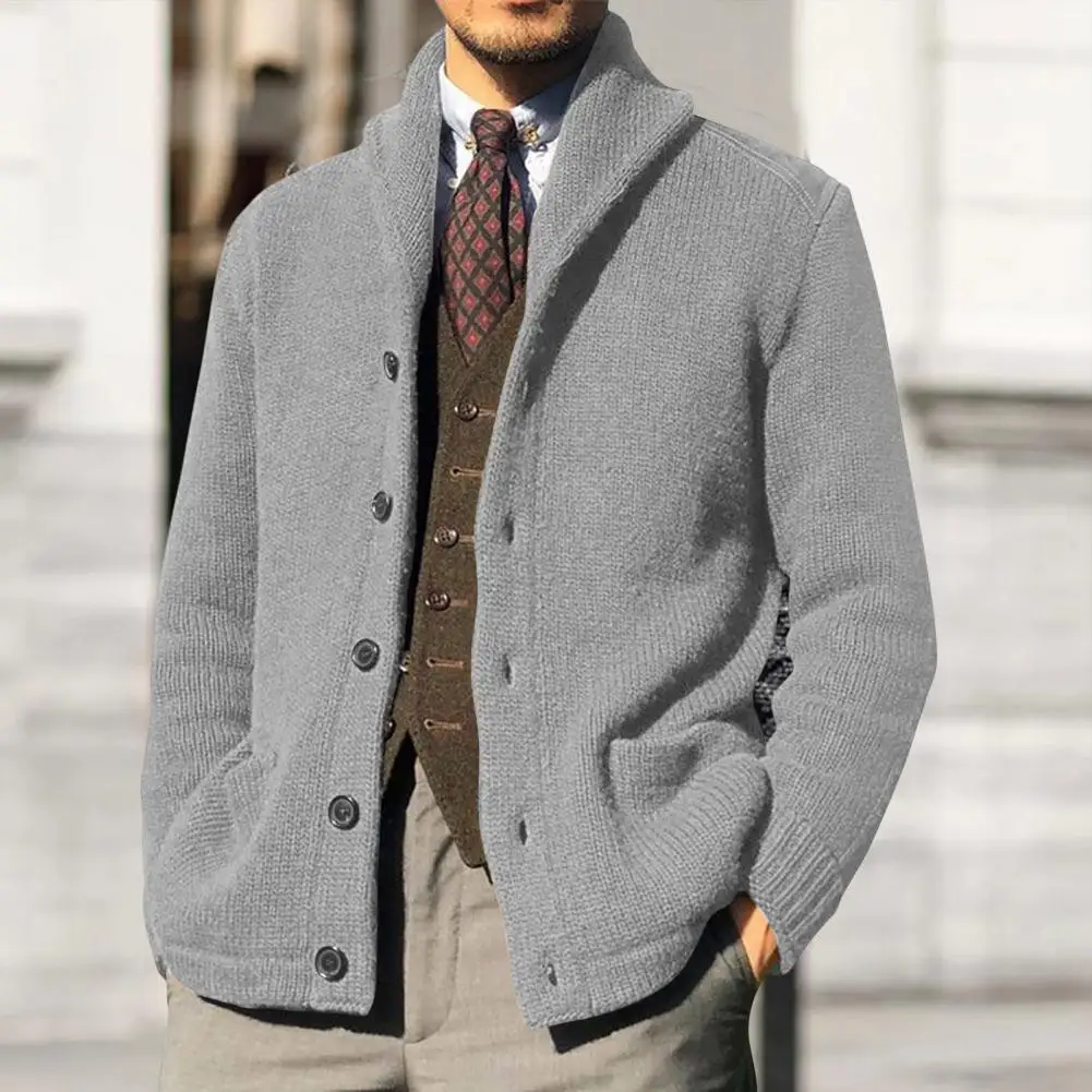 Cardigan en maille pour homme, vêtement Chic, à revers, simple boutonnage, résistant au froid