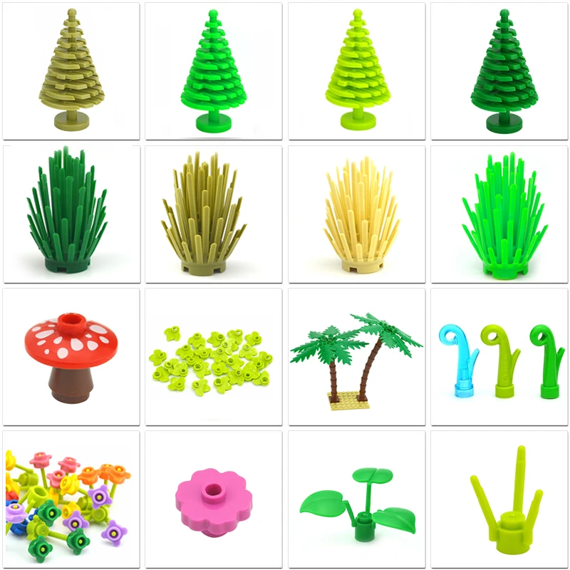 MOC planta árbol pino arbusto árbol de Navidad ladrillos 3471 2435 6064 accesorios para casa de ciudad arbusto espinoso ladrillos de construcción