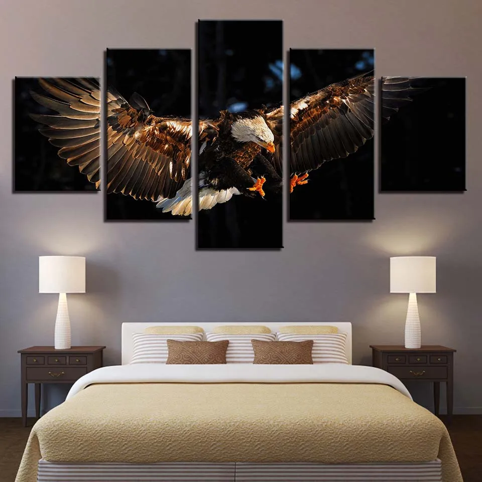 5 Pieces Canvas Animal Poster Eagle Spread Wings Fly Decor Painting Living Room Wallpaper Picture Print Bedroom Home Decoration