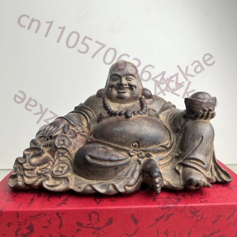 

Статуэтка Будды Майтрейи из агарового дерева ручной работы — 6,2/5 дюймов, Смеющийся Будда с монетой, Декор для дома, Украшение по Фэн-шуй