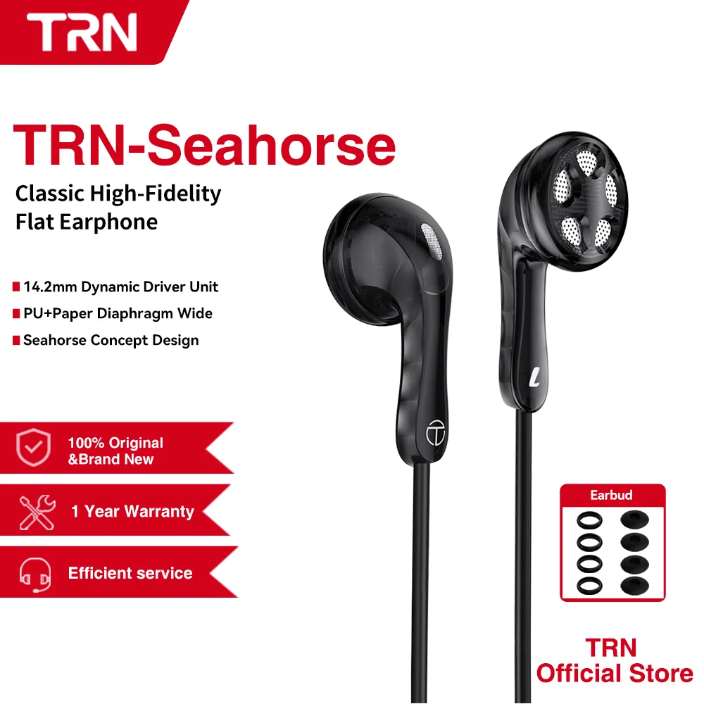 TRN Seahorse In Ear Earphones 14.2mm Dynamic Driver Unit PU+Paper Diaphragm Wide Earphone