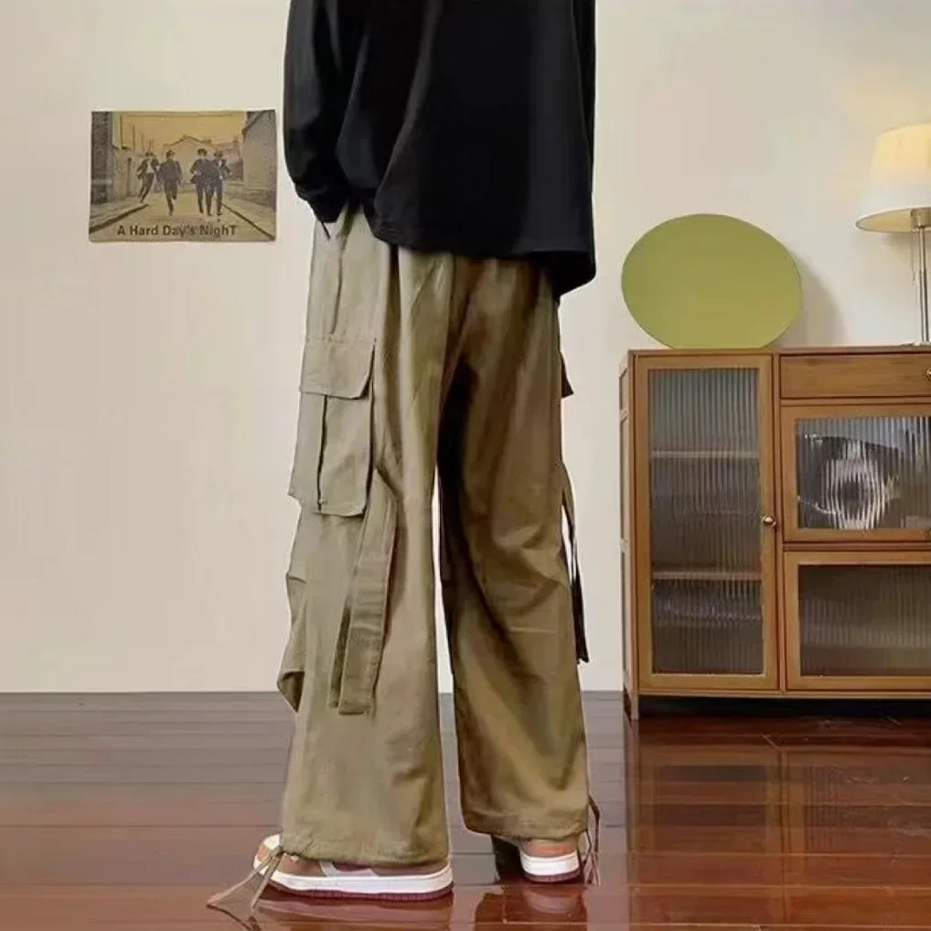 Pantaloni cargo da uomo Pantaloni grigi dritti Uomo Autunno Ampio taglio regolare Pantaloni di grandi dimensioni Cotone da strada Abbigliamento di lusso Moda