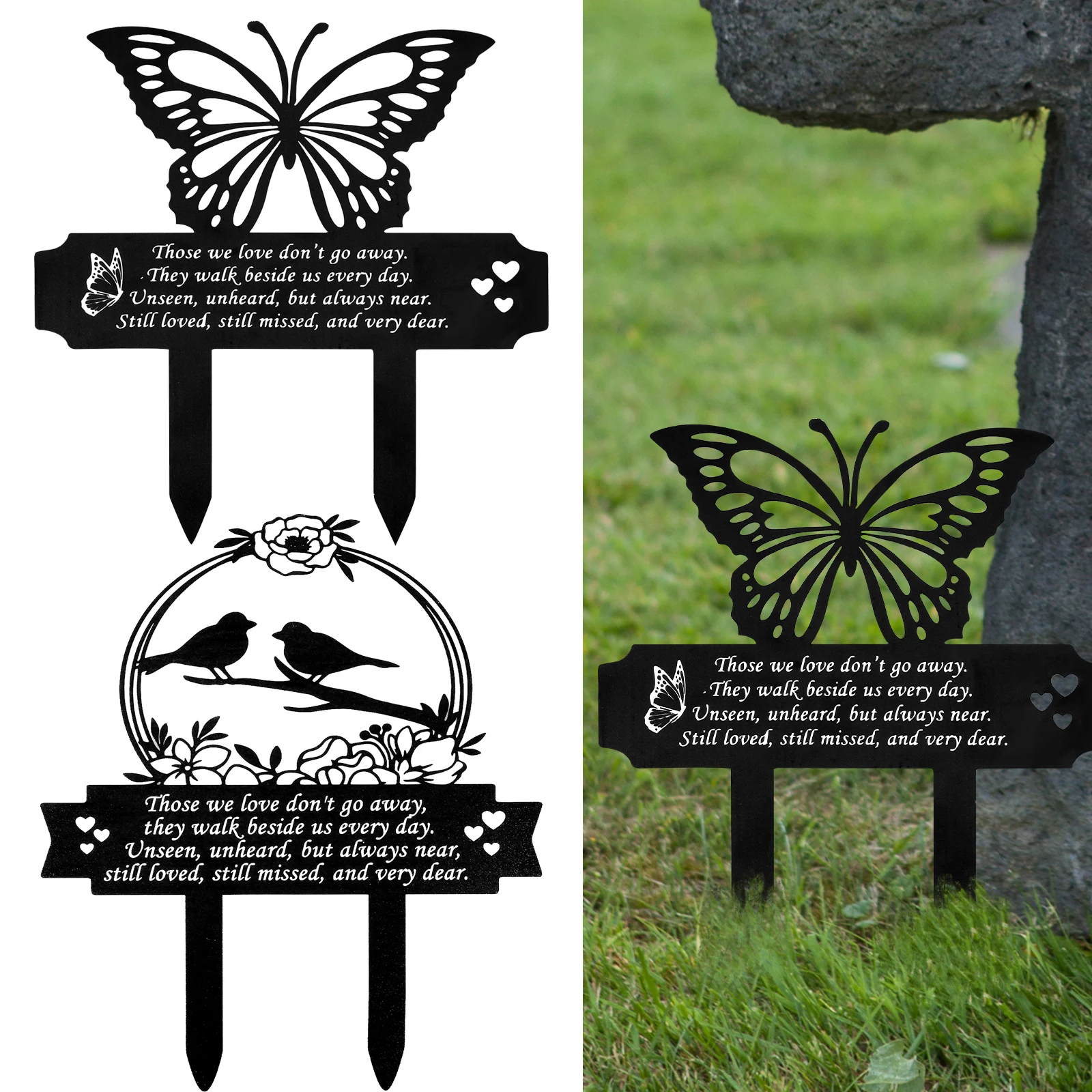 Memorial Grave Markers Metall Schmetterling Memorial Stakes Plaketten Sympathie Garten Pfahl Dekoration für Garten Hof Dekor