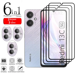 6-in-1 For Xiaomi Redmi 13C 5G Glass Redmi 13C 5G Tempered Glass Full Cover Glue 9H HD Screen Protector Redmi 13C 5G Lens Glass