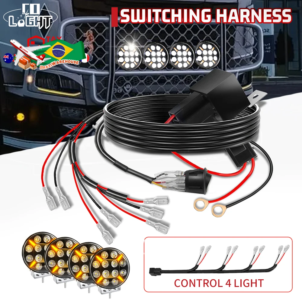 Kit de câblage pour barre lumineuse tout-terrain CO LIGHT, 4 fils, robuste, 12V, interrupteur rond marche/arrêt étanche, relais de puissance, fusible à lame pour camion, VTT