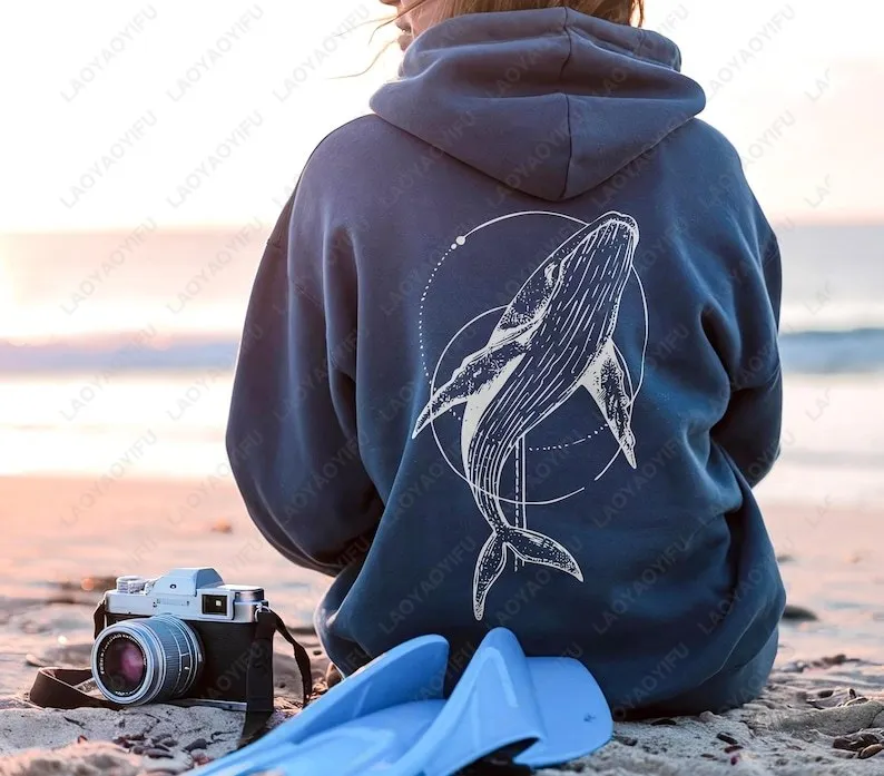 고래 물고기 바다 생물 후드티 풀오버 바다 애호가 남녀 선물 다이빙 코코넛 비치 소녀 가을 패션 스웨트셔츠 선물