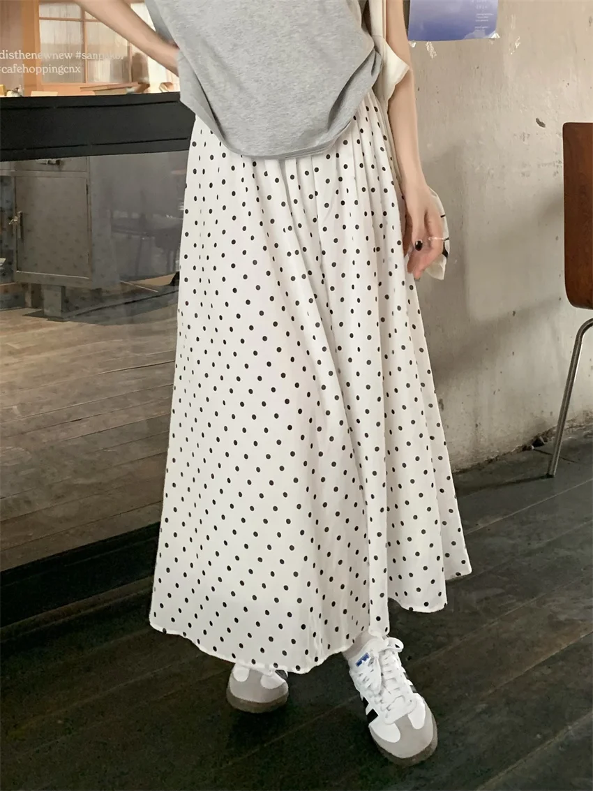 

Alien Kitty A-Line Women Skirts Polka Dots Summer High Waist Loose 2024 Elegant Vintage Casual Vacation All Match Fashion New