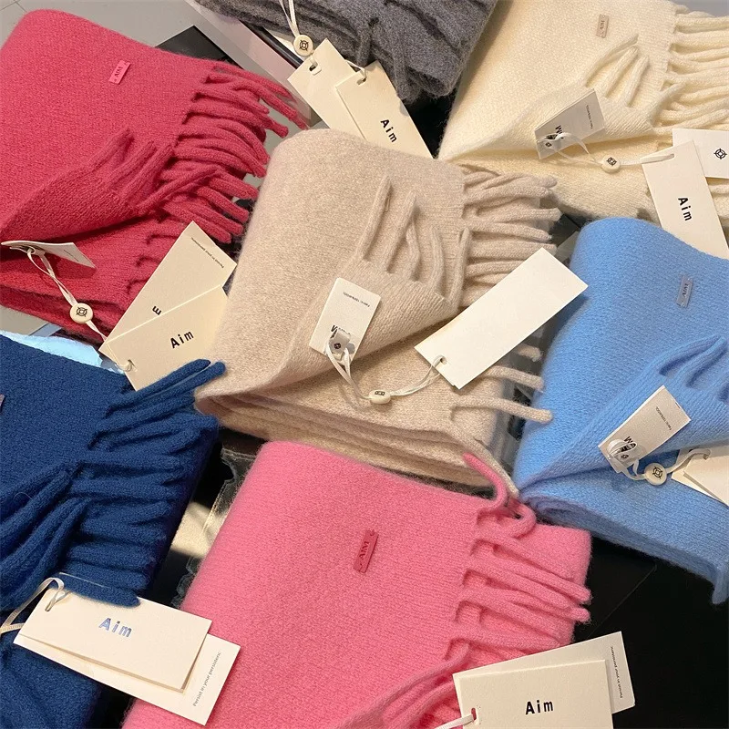 

High Quality Australia 100% Pure Wool Scarf Women Autumn Winter Soft Warm Scarves Female Korean Stylish Solid Tassel Muffler