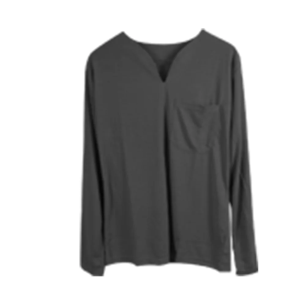 Tshirt Man 2025 Casual New European Fashion men's Sportswear V-neck long-sleeved Top Solid Color Pocket Clothing