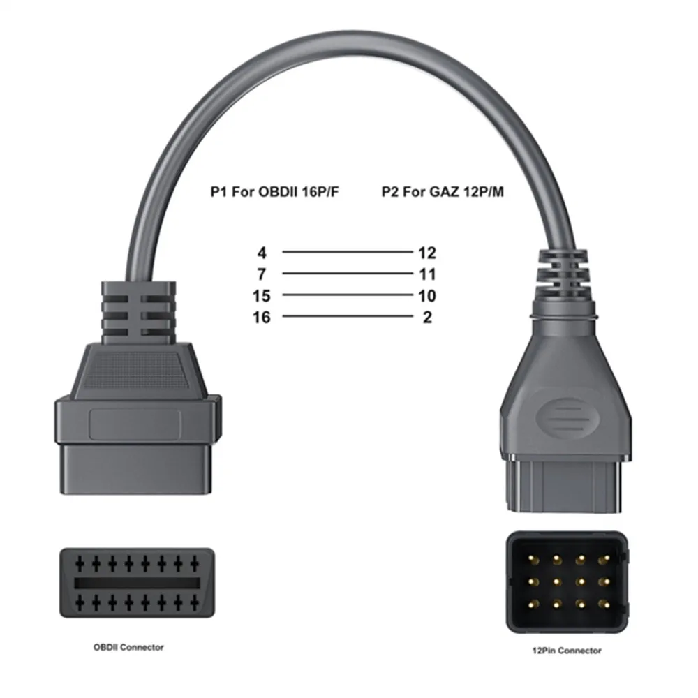 أحدث obd2 مهائي كابلات شاحنة كابل ل GAZ 12Pin إلى obd 2 16pin موصل ل GAZ 12 دبوس ذكر إلى 16pin أنثى #5