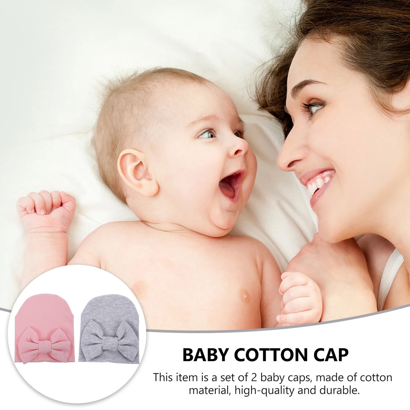 

2pcs Baby Fetal Cap Cotton Newborn Hat Bowknot Beanie Infant Headwear Gift Unisex Durable Elastic Breathing Baby Boy Girl
