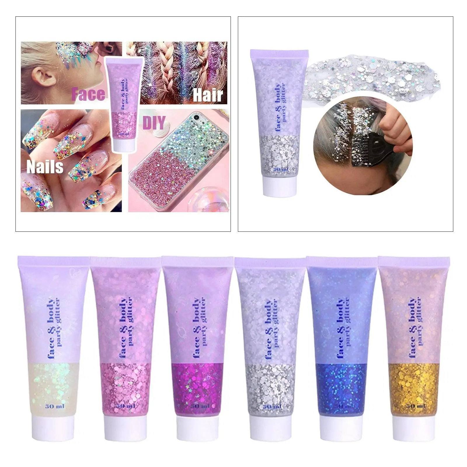 6 Colors Eye Glitter eye Lip Hair Cosmetic Holographic glitter Sequins Liquid