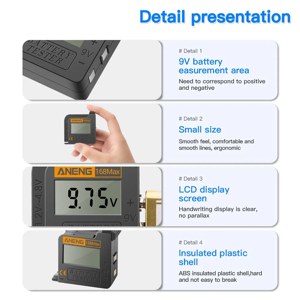 168Max Digital Lithium Battery Capacity Tester Universal Test Checkered Load Analyzer Display Check AAA AA Button Cell Testers