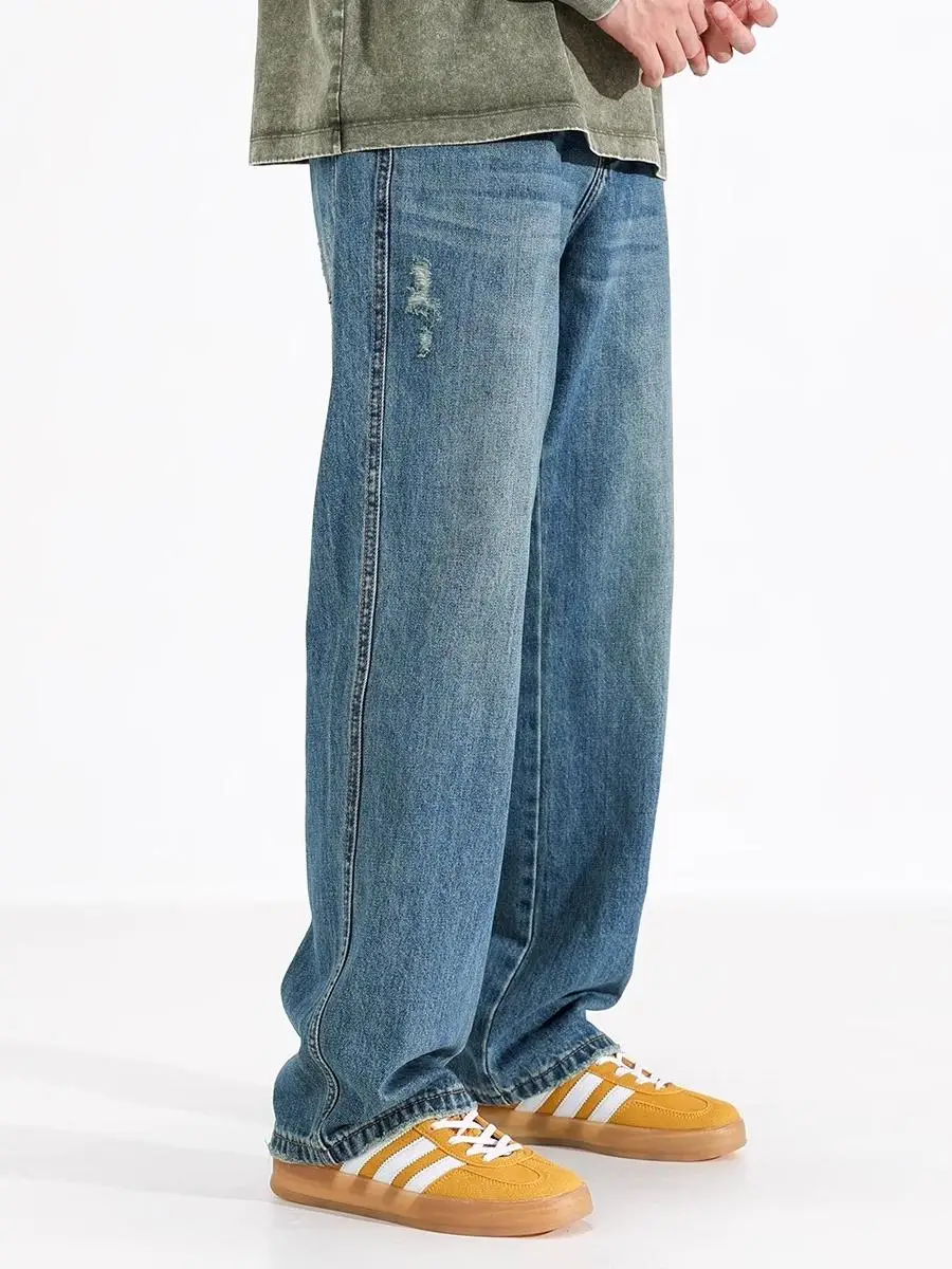 

Cleanfit Blue Straight Leg Jeans Men's Summer Autumn New Vintage Washed Loose Casual Long Pants Japanese Style Jeans