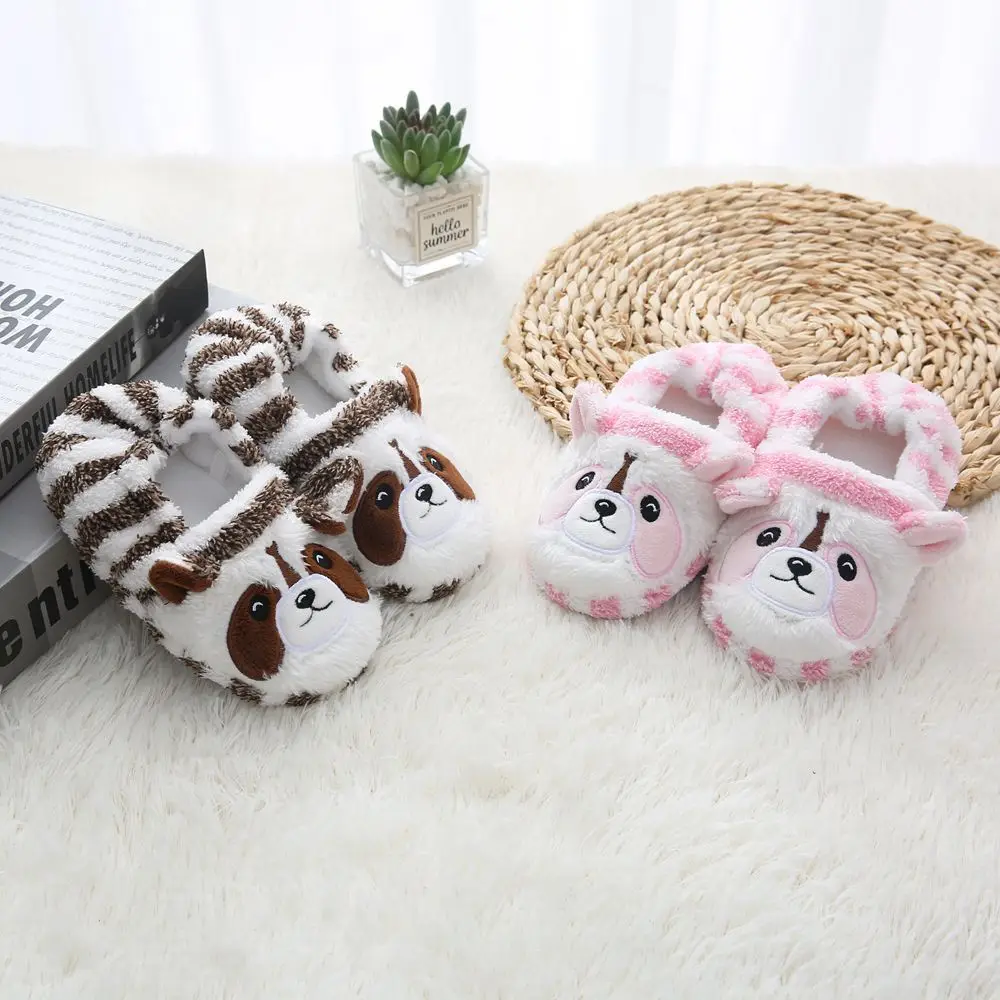 Toddler Boy Slippers for Girls Winter Plush Warm Kid Indoor Footwear Cartoon Raccoon Anti-slip Rubber Sole Home Shoes Baby Items