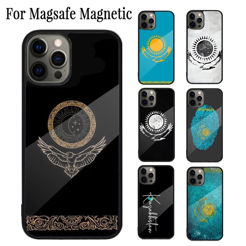 Kazakhstan Flag Magnetic Phone Case Coque For iPhone 16 15 14 Plus 13 12 Mini 11 Pro Max Magsafe Wireless Charging Cover