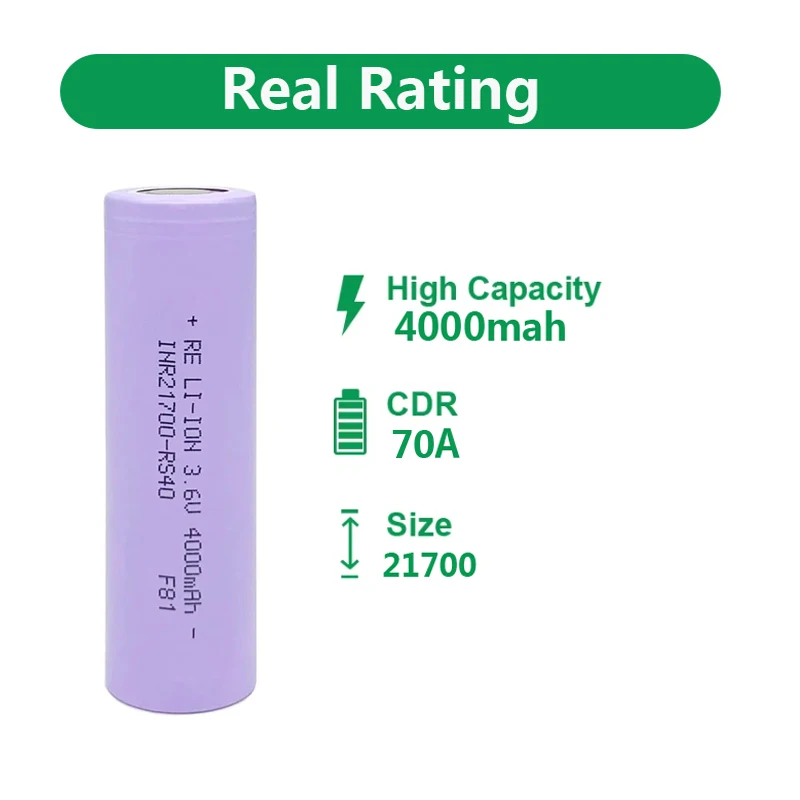 Original Reliance INR 21700 RS40 4000mah RS50 5000mah CDR 70A 3.6V Battery High Drain Lithium Ion For Power Tools view 3