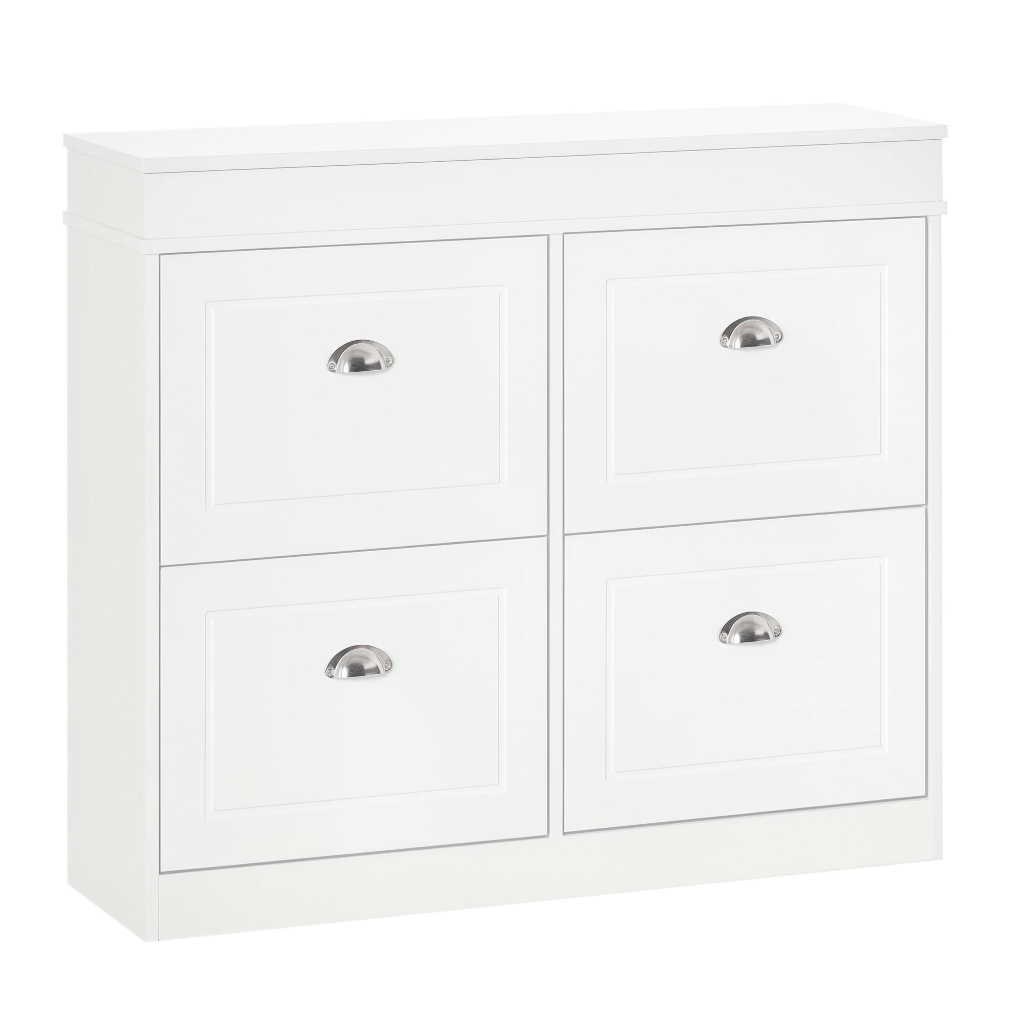 HOMCOM Mueble Zapatero de 4 Puertas Zapatero Estrecho Capacidad de 32 Pares para Pasillo Entrada Recibidor 98x24x83 cm Blanco