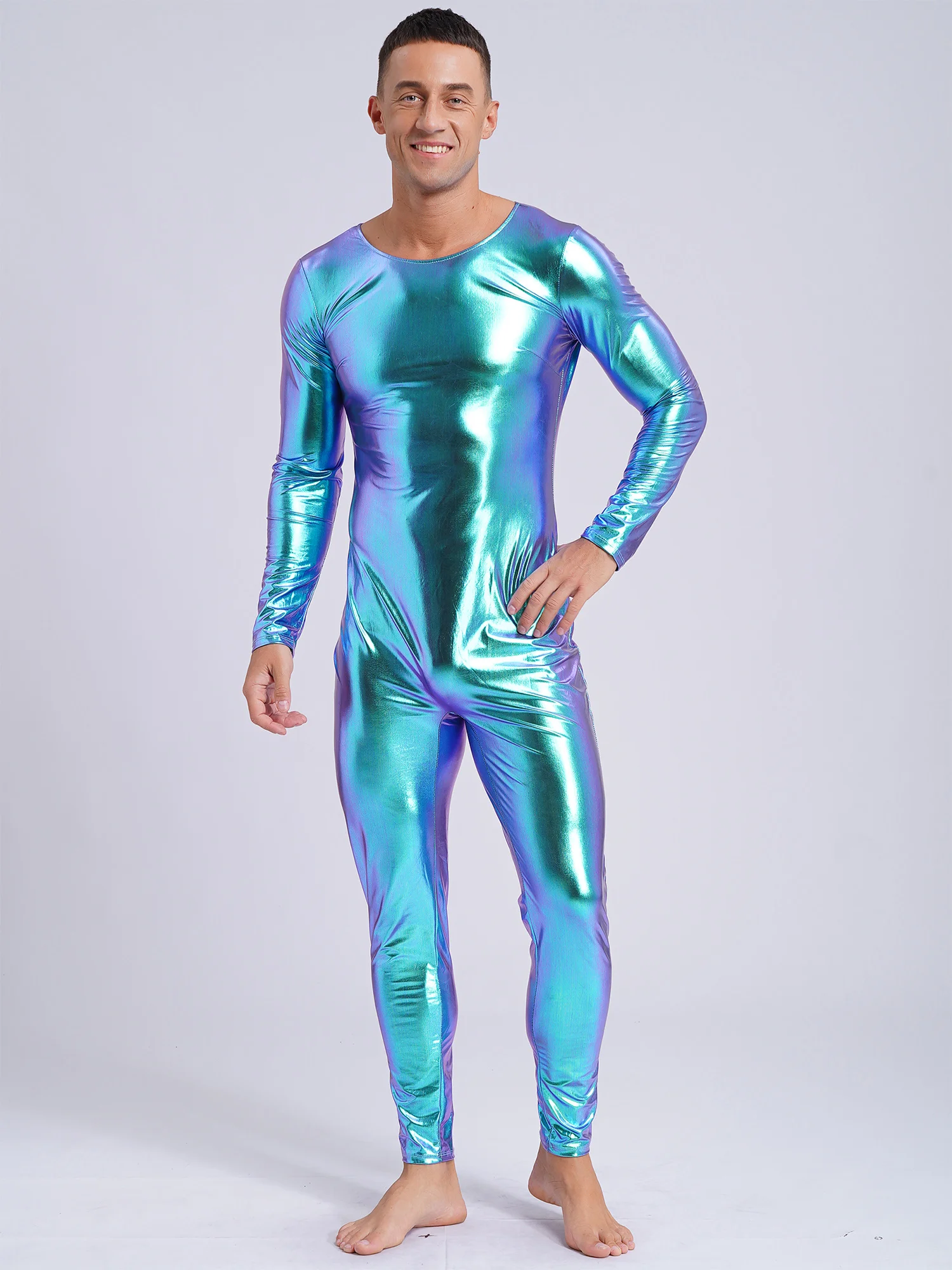 بدلة قفز رجالي معدنية لكامل الجسم بدلة لامعة من Unitard رقص الجاز ديسكو بار مهرجان أوستاج أزياء الرقص #5