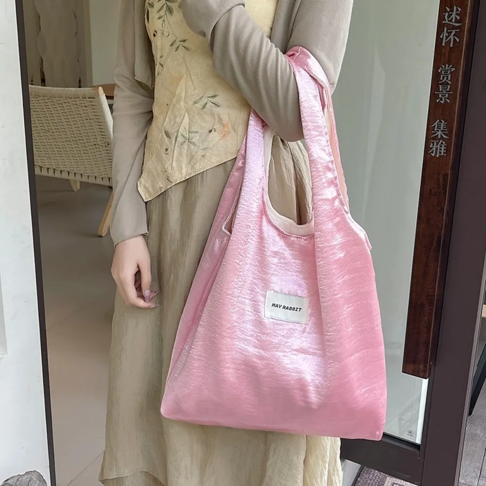 

Large Capacity Satin Silk Tote Bag Elegant Luxury Simple Shoulder Bag Lightweight Versatile Underarm Shopping Bag Casual