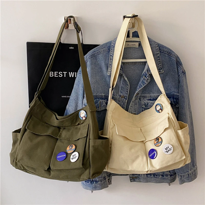 

Large Capacity Canvas Shoulder Bags Solid Soft Denim Leisure Or Travel Bag for Women Fashion Fatchels Winter Package 2024