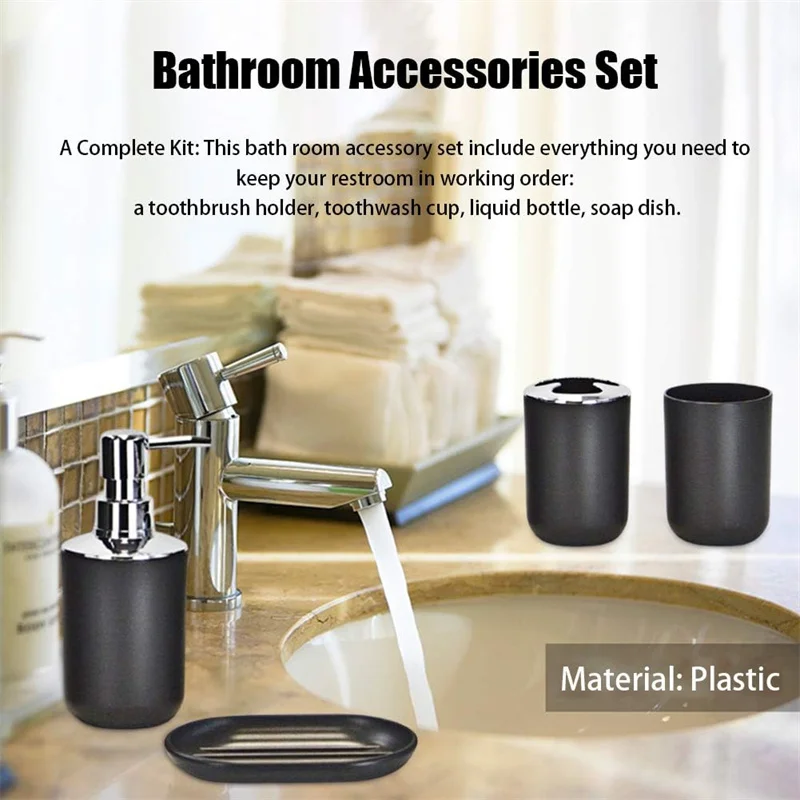 Wash Set Bathroom Decoration Accessories Lotion Bottle Soap Dish Mouthwash Cup Black Tray Household Bathroom Supplies