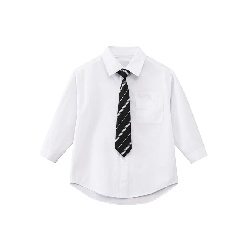 

Boys white shirt long sleeve spring and autumn cotton children's new college performance clothes