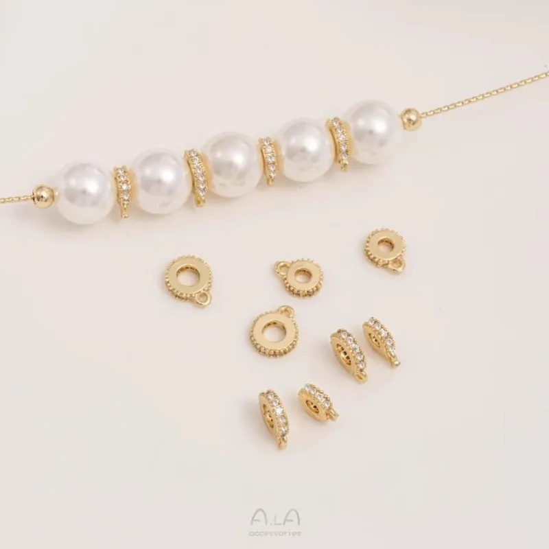 14K Gold Bag With Hanging Ring Zircon Spacer Handmade Gasket DIY Hanging Pendant Bracelet Necklace Jewelry Accessories