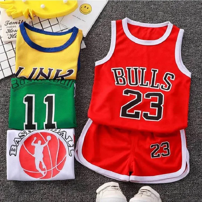 Summer Kid Boy Basketball Clothes Set Children Sleeveless Shirts And Shorts 2 Pieces Suit Sport Breathable Top Bottom Tracksuits