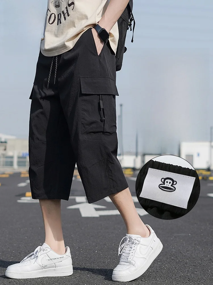 

PaulFrank Bla Big Mouth Monkey Seven-Foot Work Pants Men's Trendy Summer Thin Straight Casual Loose Fit Youth Active Sle