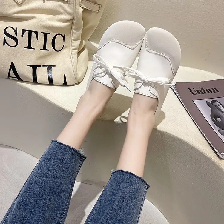 Spring Women Casual Shoes 2024 New Lace Up Leather Flats Zapatos Mujer Autumn Loafers Moccasins Soft Round Toe Ladies Footwear