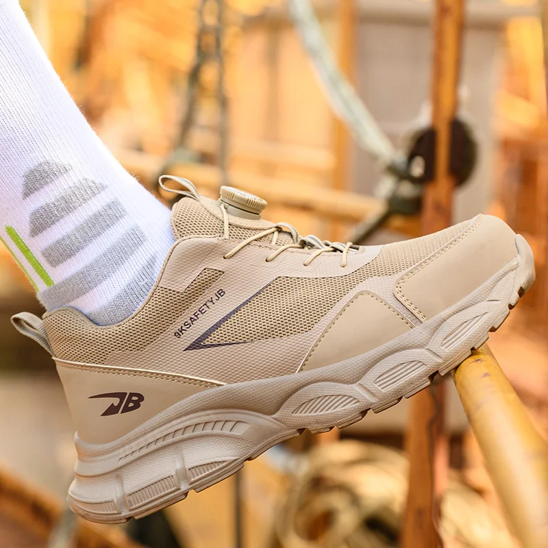 Male Sneakers Men bootsBreathable Work Shoes For Men Anti-smash Anti puncture Safety Shoes Rotating Button Indestructible Shoes