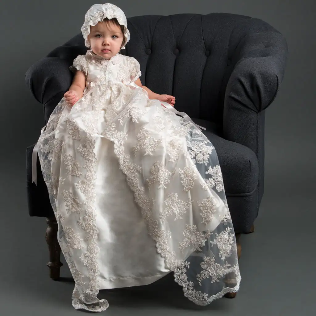 Adorable Baptism Dress for Baby Girl Flower Girls Dresses Embroidered Christening Gowns Long Blessing Dress