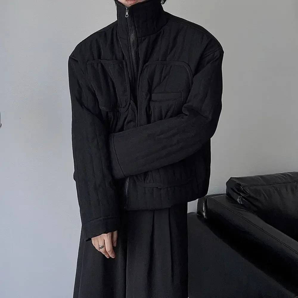 Dark Simple Short Cotton Jacket Fall and Winter Men and Women Casual Loose Stand-up Collar Cotton Jacket Fashion Coat Jackets