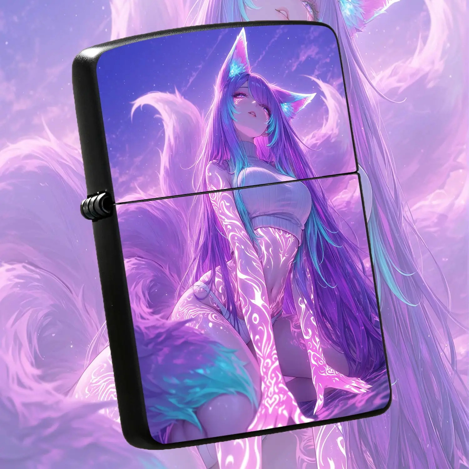 Anime Fox Girl Glowing Pattern Lighter, Dream Nebula Nine-Tailed Fox Themed Portable Igniter, Stylish Exquisite Accessory for Daily Use, Party Decor, Gifting and Personalfor Anime Enthusiasts  A Humorous And Interesting Lighter