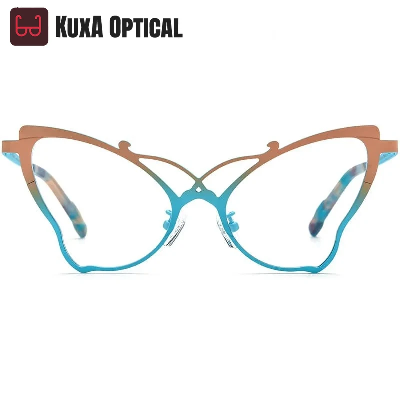 

KUXA Women Elegant Designer Optical Eyeglasses Frame Fashion Lady Light Cat Eye for Prescription Lenses Butterfly Frame Pure Tit