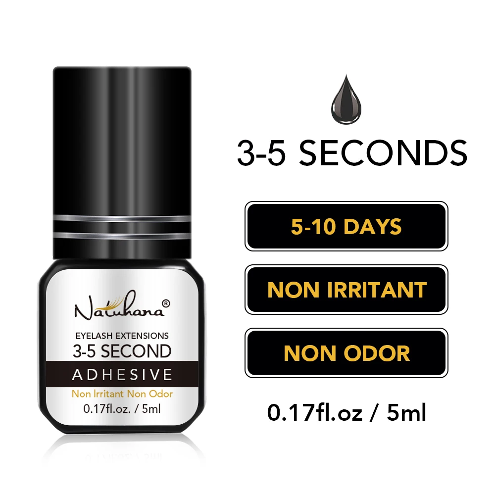 NATUHANA 5ml Wimpernverlängerungskleber 1S Schnelltrocknend Starker Halt Langanhaltend 5-7 Wochen Geruchsarm Professioneller Wimpernkleber