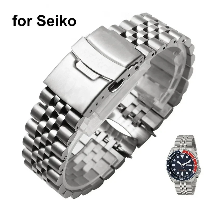 20mm 22mm Solid Stainless Steel Strap for Seiko SKX007 SKX009 Jubilee Metal Curved End Diving Men Watch Band Bracelet Chain